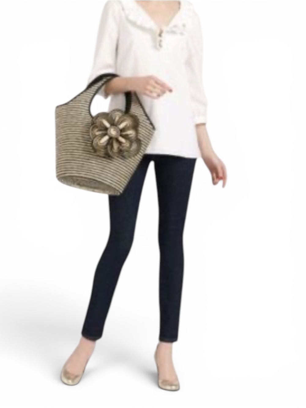 Kate Spade Lawn Party Straw Natural Tote 3D Floral Design - Picture 6 of 16